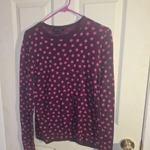 Ann Taylor Pink and Purple Polka Dot Sweater